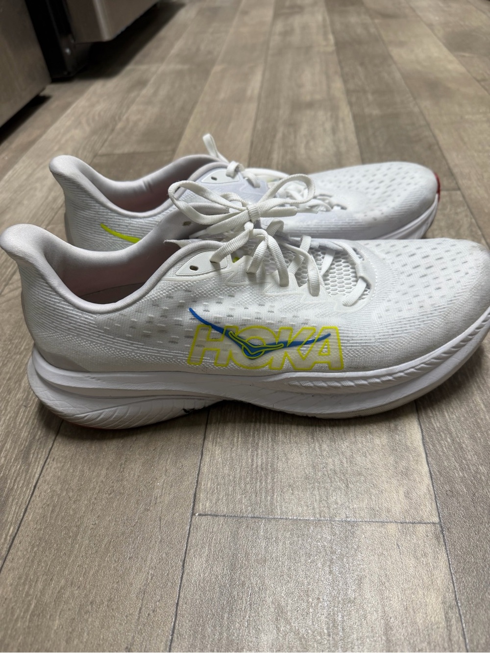 HOKA Men’s White Running Shoes with Neon Accents
